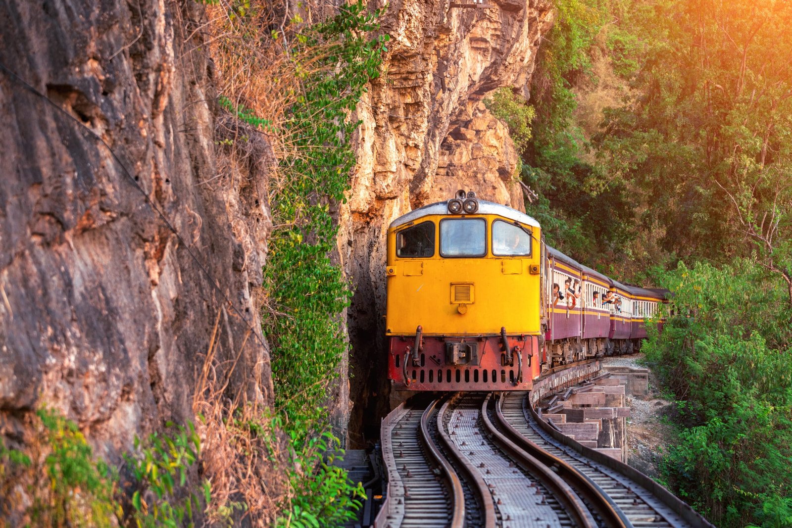 Thai retro train in Kanchanaburi, Thailand.